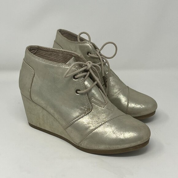 Toms Desert Wedge Booties shoes metallic gold 8 - Picture 2 of 12